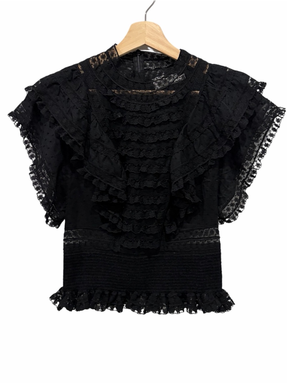 Zimmermann Lace Black Ruffle Flutter Sleeve Top